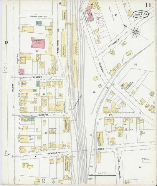 Sanborn Fire Insurance Map from Jamaica, Queens County, New York (1897), Sheet #0011 - Historic Sanborn Fire Insurance Map Print, vintage old map wall art, antique decor, genealogy gift, New York New York map