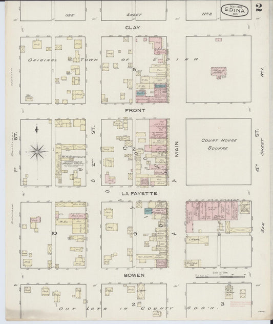 Sanborn Fire Insurance Map from Edina, Knox County, Missouri (1886), Sheet #0002 - Historic Sanborn Fire Insurance Map Print, vintage old map wall art, antique decor, genealogy gift, Missouri Missouri map