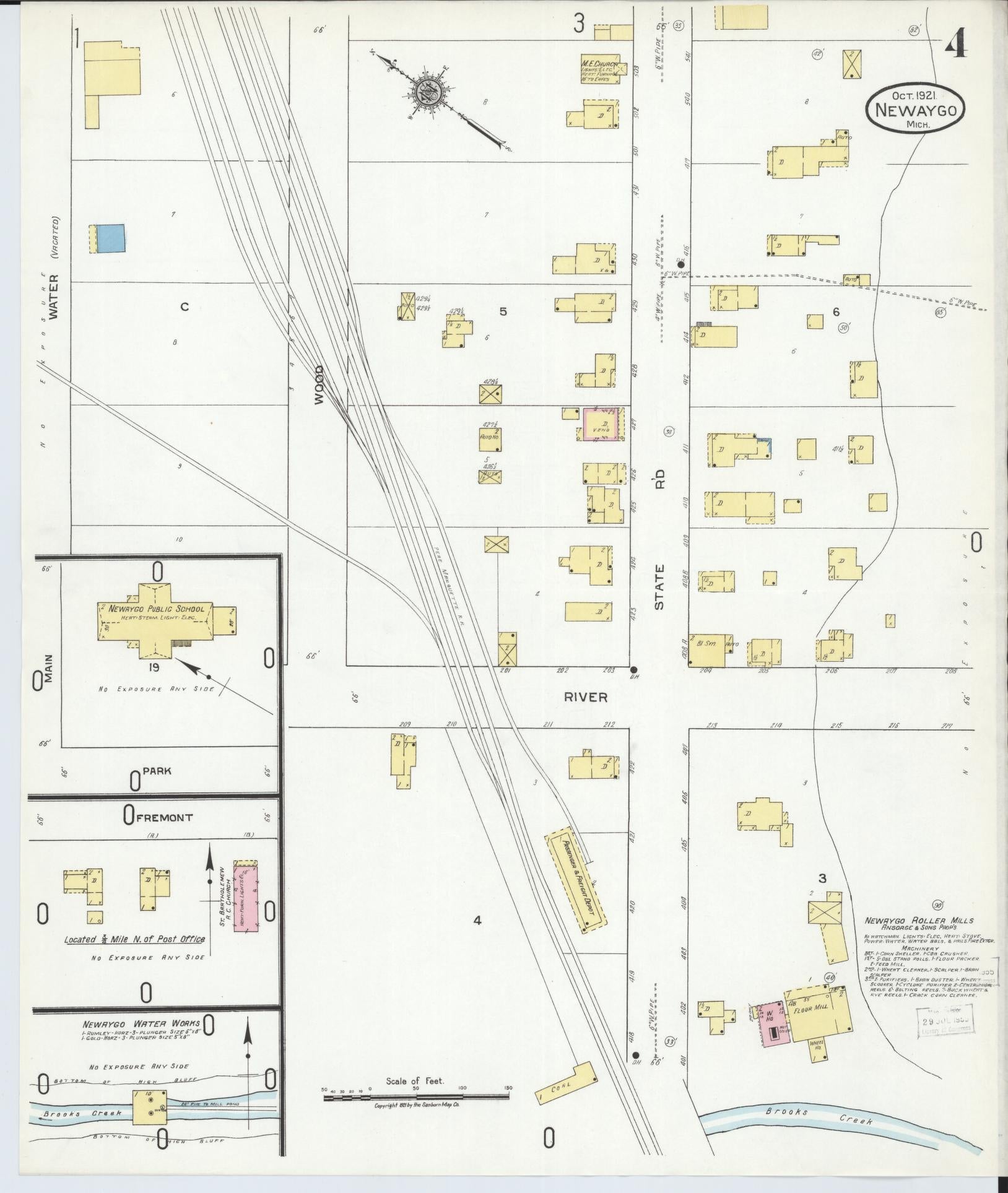 Sanborn Fire Insurance Map from Newaygo, Newaygo County, Michigan (1921), Sheet #0004 - Complete Map Set gallery image, historic Sanborn map, vintage wall art, Michigan Michigan