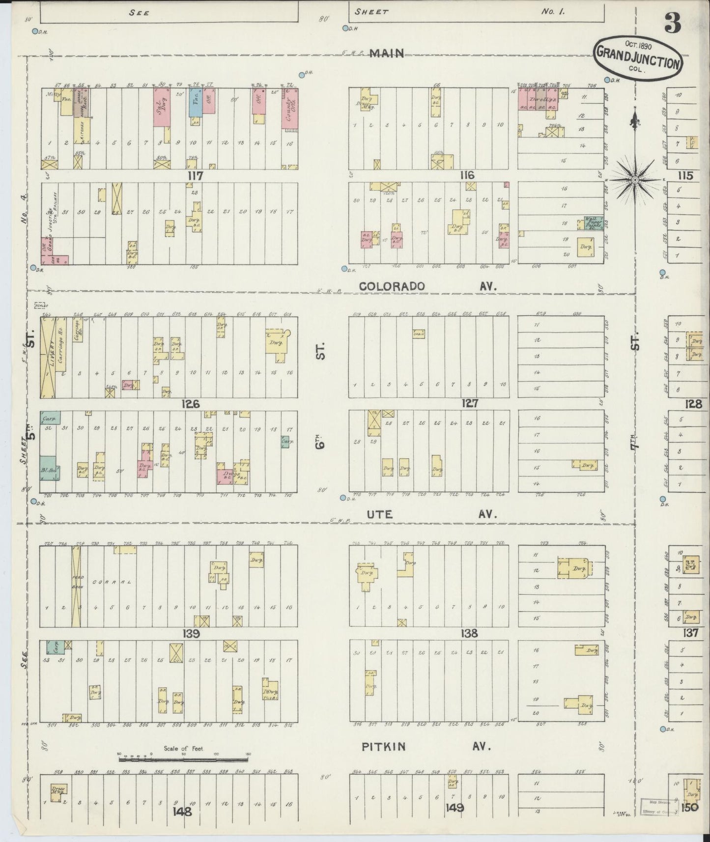 Sanborn Fire Insurance Map from Grand Junction, Mesa County, Colorado (1890), Sheet #0003 - Complete Map Set gallery image, historic Sanborn map, vintage wall art, Colorado Colorado