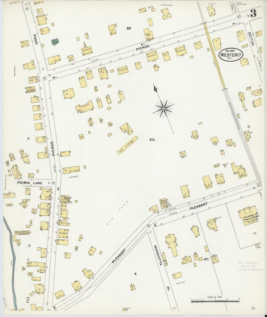 Sanborn Fire Insurance Map from Westerly, Washington County, Rhode Island (1907), Sheet #0003 - Historic Sanborn Fire Insurance Map Print, vintage old map wall art, antique decor, genealogy gift, Rhode Island Rhode Island map