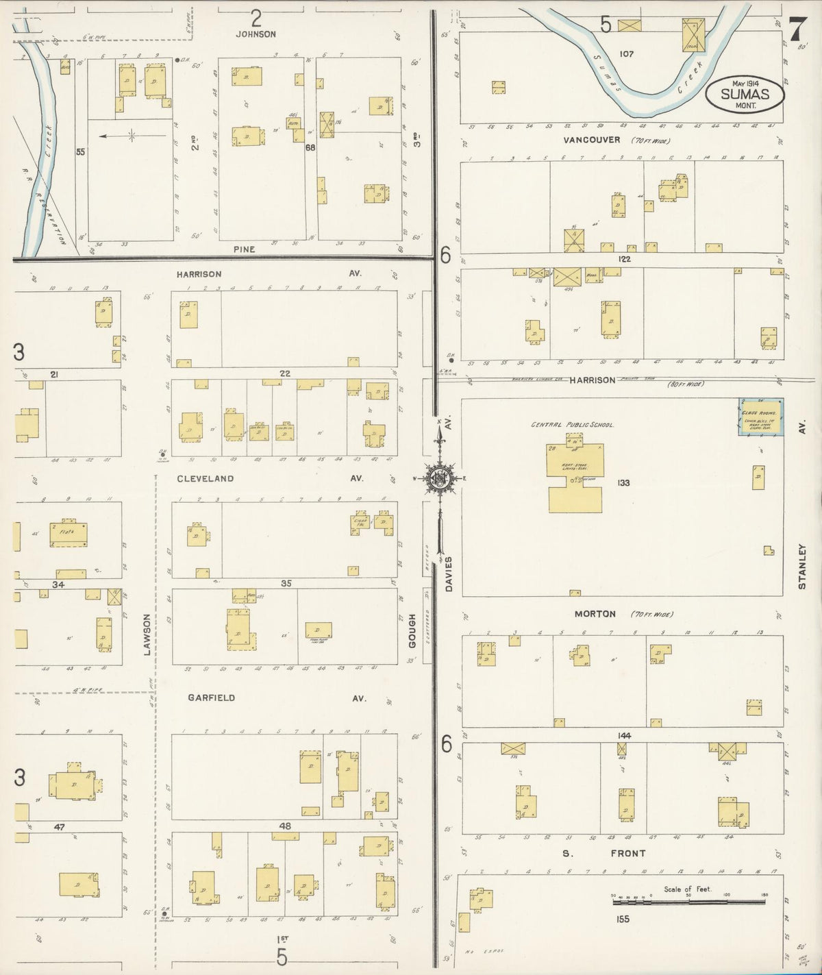 Sanborn Fire Insurance Map from Sumas, Whatcom County, Washington (1914), Sheet #0007 - Historic Sanborn Fire Insurance Map Print, vintage old map wall art, antique decor, genealogy gift, Washington Washington map