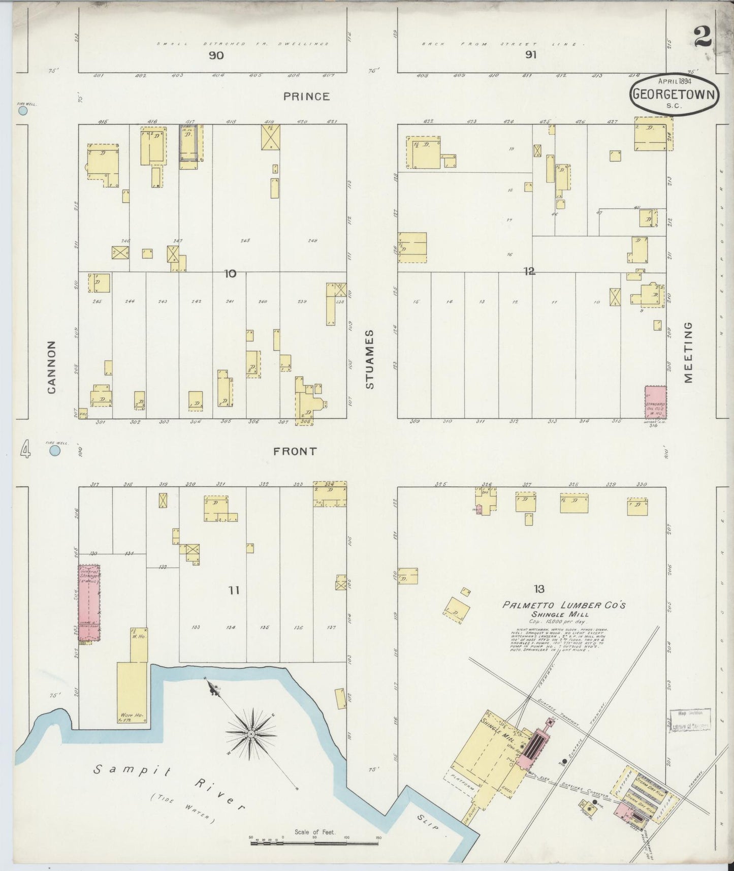Sanborn Fire Insurance Map from Georgetown, Georgetown County, South Carolina (1894), Sheet #0002 - Complete Map Set gallery image, historic Sanborn map, vintage wall art, South Carolina South Carolina