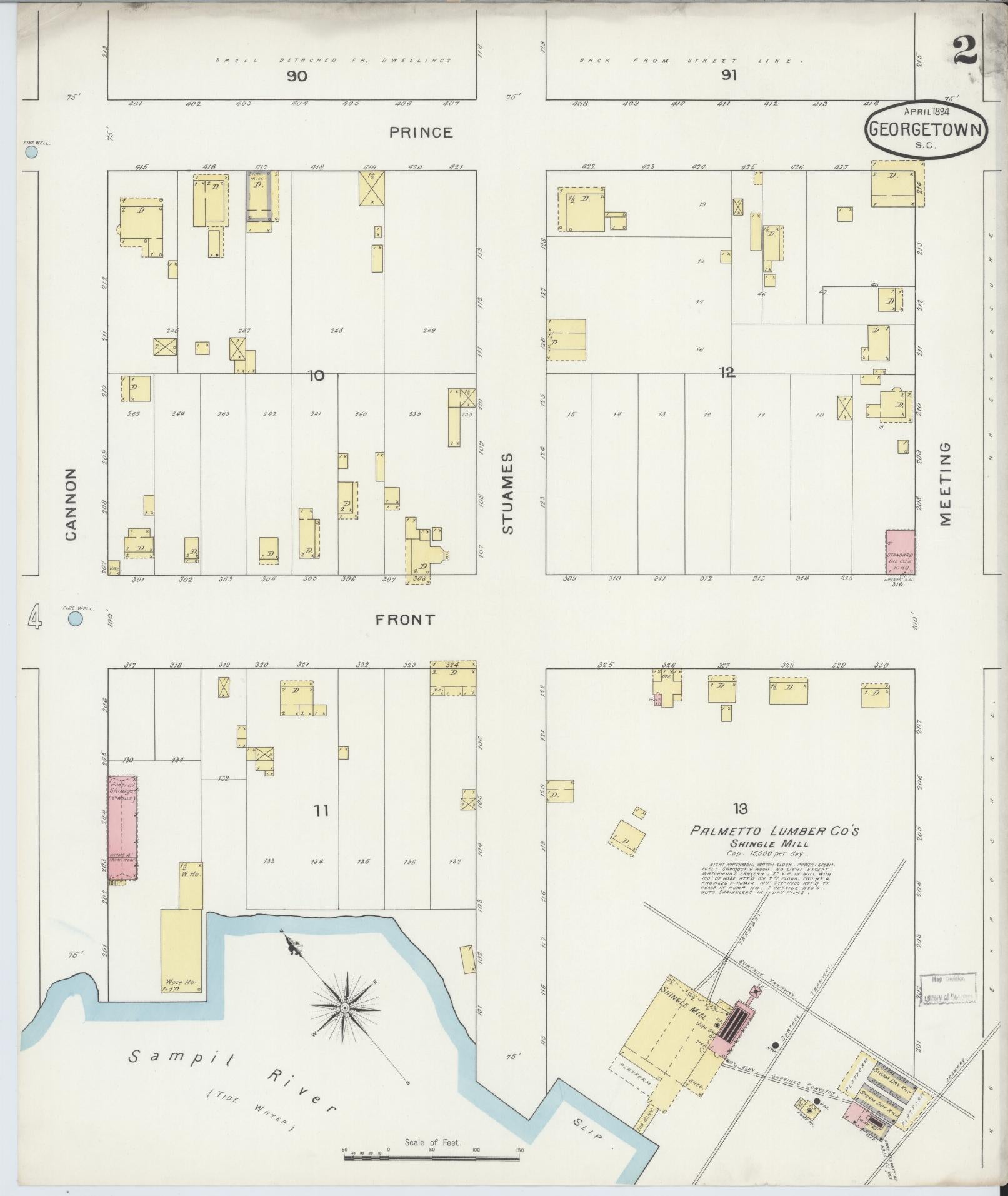 Sanborn Fire Insurance Map from Georgetown, Georgetown County, South Carolina (1894), Sheet #0002 - Complete Map Set gallery image, historic Sanborn map, vintage wall art, South Carolina South Carolina
