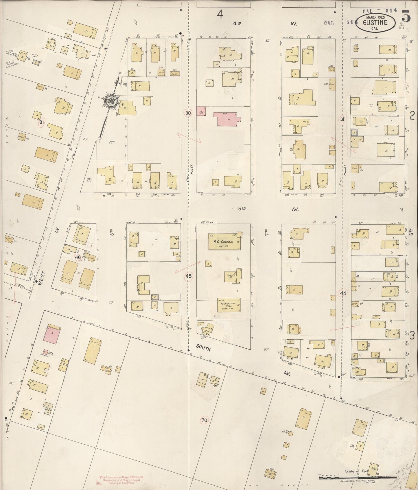 Sanborn Fire Insurance Map from Gustine, Merced County, California (1920), Sheet #0005 - Complete Map Set gallery image, historic Sanborn map, vintage wall art, California California