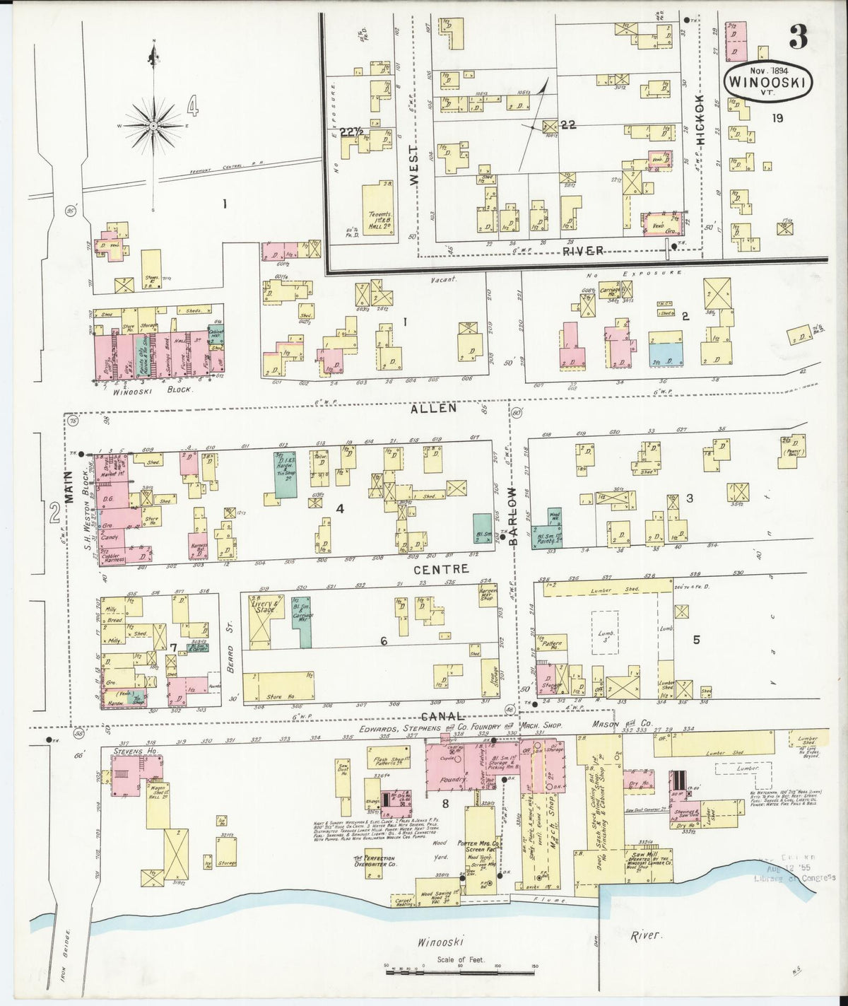 Sanborn Fire Insurance Map from Winooski, Chittenden County, Vermont (1894), Sheet #0003 - Complete Map Set gallery image, historic Sanborn map, vintage wall art, Vermont Vermont