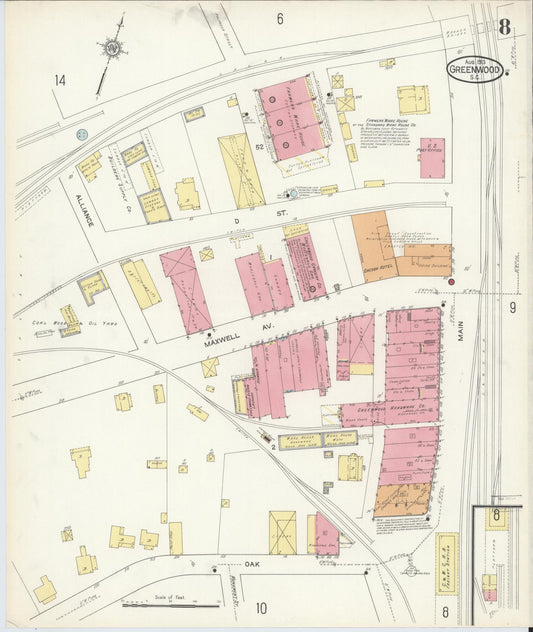 Sanborn Fire Insurance Map from Greenwood, Greenwood County, South Carolina (1913), Sheet #0008 - Historic Sanborn Fire Insurance Map Print, vintage old map wall art, antique decor, genealogy gift, South Carolina South Carolina map