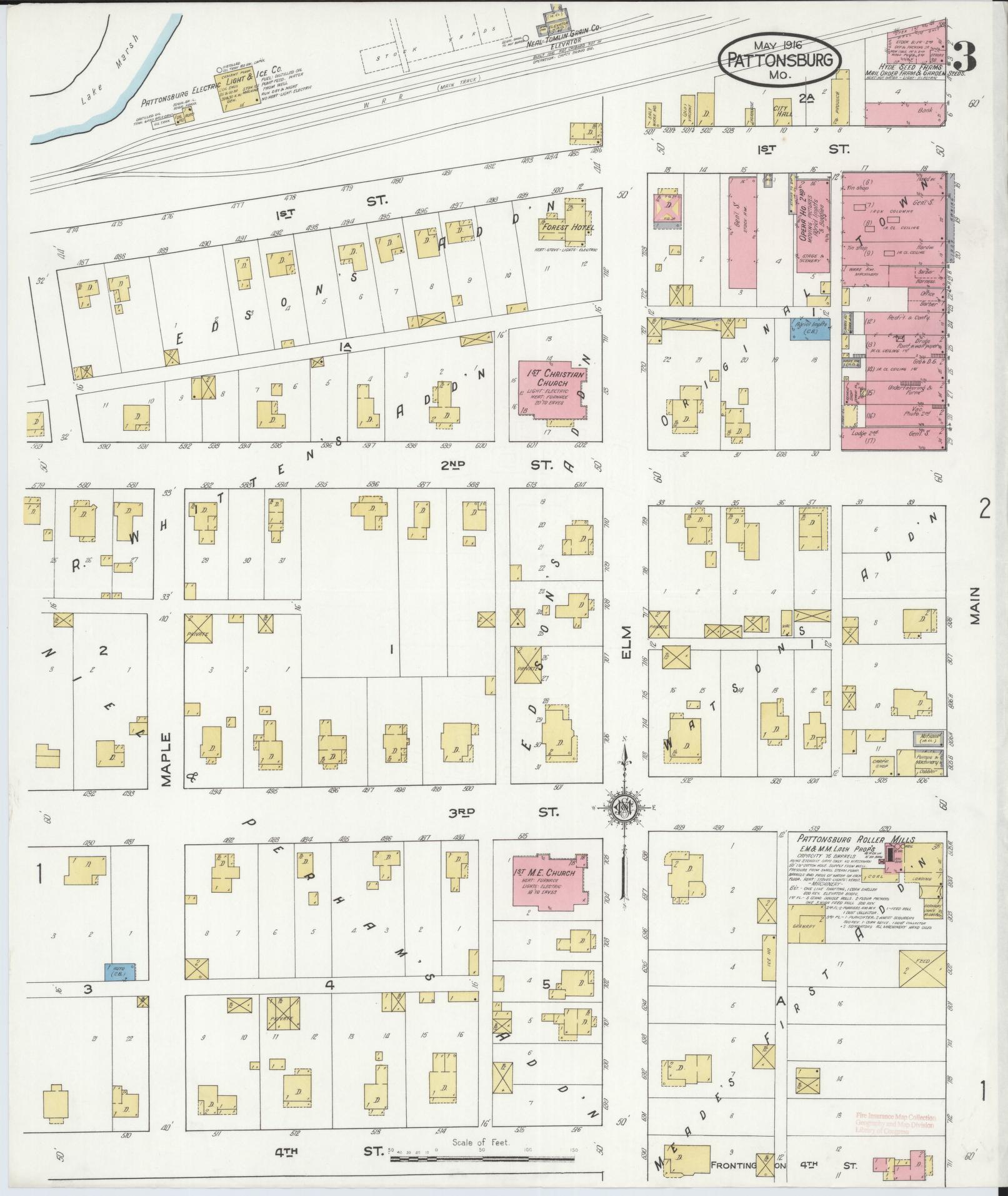 Sanborn Fire Insurance Map from Pattonsburg, Daviess County, Missouri (1916), Sheet #0003 - Complete Map Set gallery image, historic Sanborn map, vintage wall art, Missouri Missouri