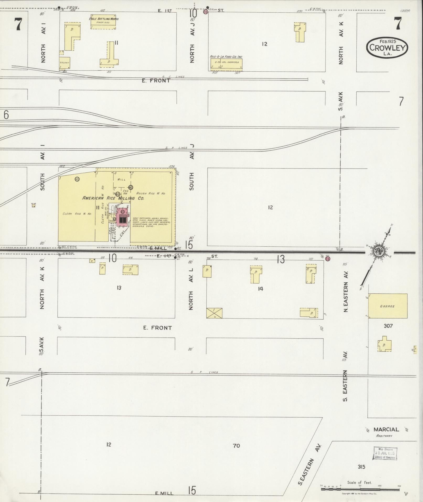 Sanborn Fire Insurance Map from Crowley, Acadia Parish, Louisiana (1925), Sheet #0007 - Complete Map Set gallery image, historic Sanborn map, vintage wall art, Louisiana Louisiana