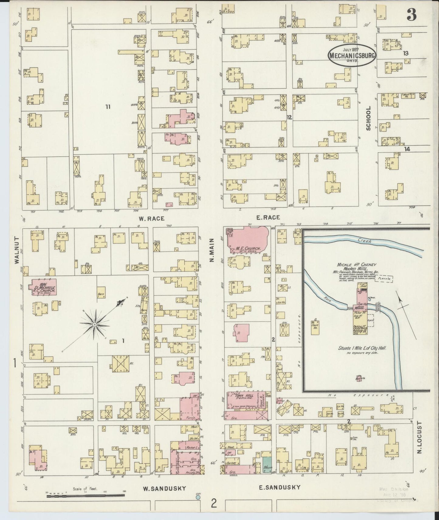 Sanborn Fire Insurance Map from Mechanicsburg, Champaign County, Ohio (1897), Sheet #0003 - Historic Sanborn Fire Insurance Map Print, vintage old map wall art, antique decor, genealogy gift, Ohio Ohio map