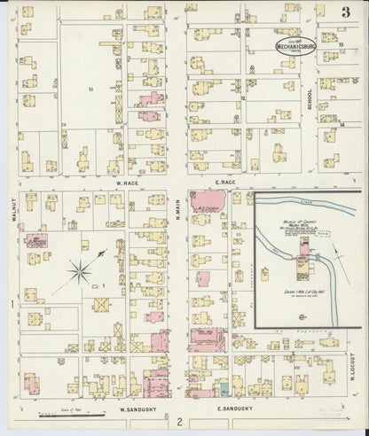 Sanborn Fire Insurance Map from Mechanicsburg, Champaign County, Ohio (1897), Sheet #0003 - Historic Sanborn Fire Insurance Map Print, vintage old map wall art, antique decor, genealogy gift, Ohio Ohio map