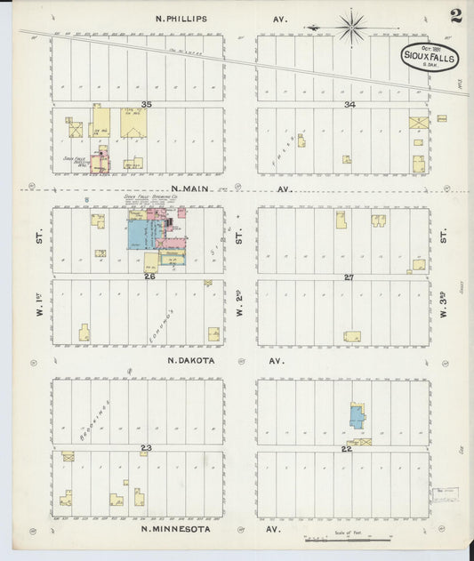 Sanborn Fire Insurance Map from Sioux Falls, Minnehaha County, South Dakota (1891), Sheet #0002 - Historic Sanborn Fire Insurance Map Print, vintage old map wall art, antique decor, genealogy gift, South Dakota South Dakota map