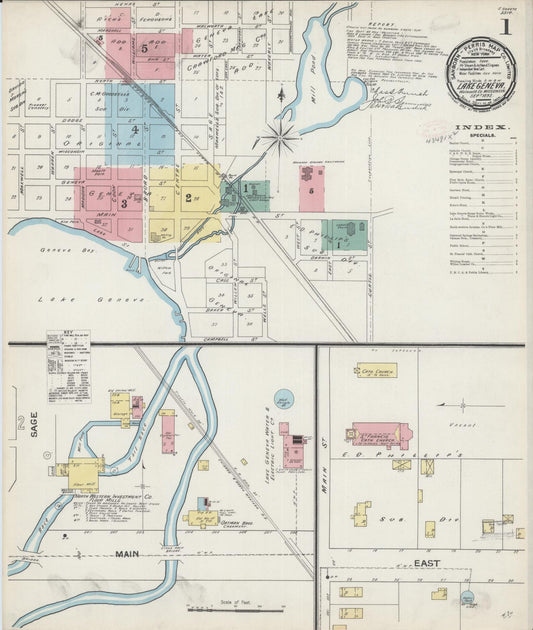 Sanborn Fire Insurance Map from Lake Geneva, Walworth County, Wisconsin (1892), Sheet #0001 - Complete Map Set gallery image, historic Sanborn map, vintage wall art, Wisconsin Wisconsin