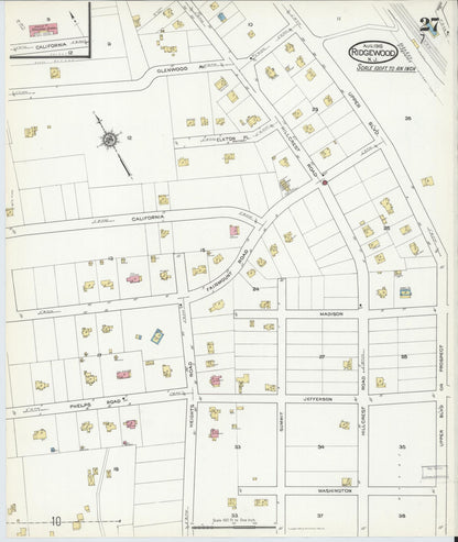 Sanborn Fire Insurance Map from Ridgewood, Bergen County, New Jersey (1916), Sheet #0027 - Historic Sanborn Fire Insurance Map Print, vintage old map wall art, antique decor, genealogy gift, New Jersey New Jersey map