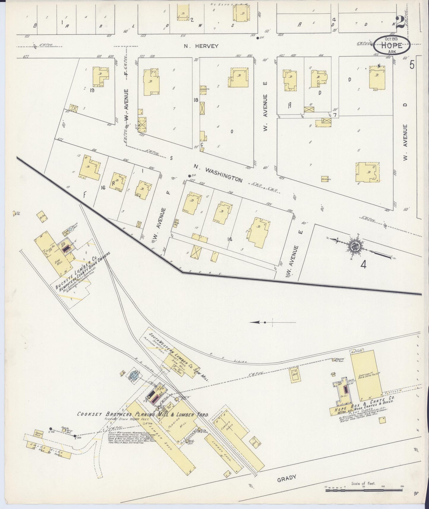 Sanborn Fire Insurance Map from Hope, Hempstead County, Arkansas (1913), Sheet #0002 - Complete Map Set gallery image, historic Sanborn map, vintage wall art, Arkansas Arkansas