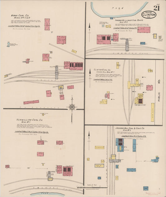 Sanborn Fire Insurance Map from Clinton, Vermillion County, Indiana (1921), Sheet #0021 - Historic Sanborn Fire Insurance Map Print, vintage old map wall art, antique decor, genealogy gift, Indiana Indiana map