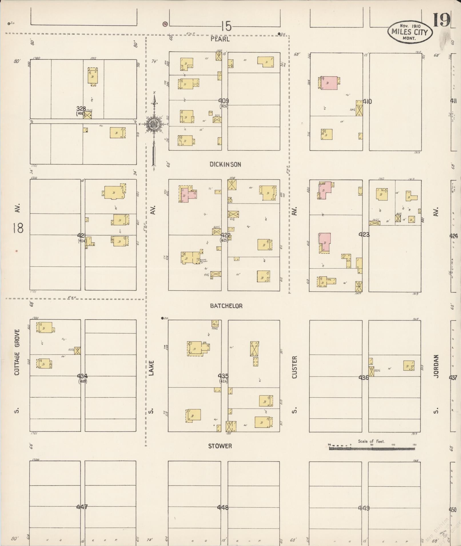 Sanborn Fire Insurance Map from Miles City, Custer County, Montana (1910), Sheet #0019 - Complete Map Set gallery image, historic Sanborn map, vintage wall art, Montana Montana