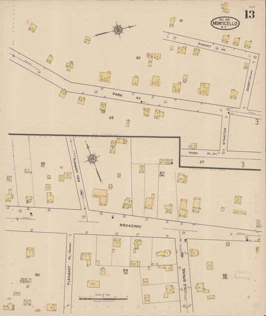 Sanborn Fire Insurance Map from Monticello, Sullivan County, New York (1921), Sheet #0013 - Historic Sanborn Fire Insurance Map Print, vintage old map wall art, antique decor, genealogy gift, New York New York map