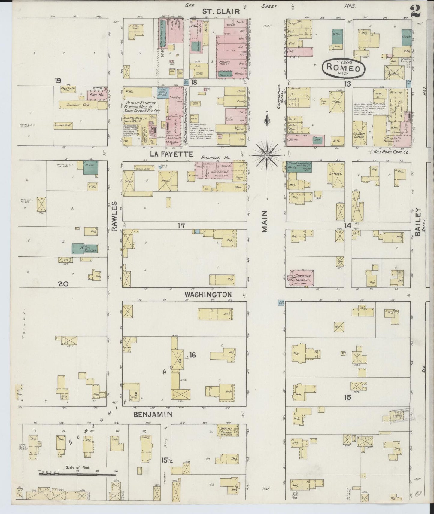 Sanborn Fire Insurance Map from Romeo, Macomb County, Michigan (1890), Sheet #0002 - Complete Map Set gallery image, historic Sanborn map, vintage wall art, Michigan Michigan