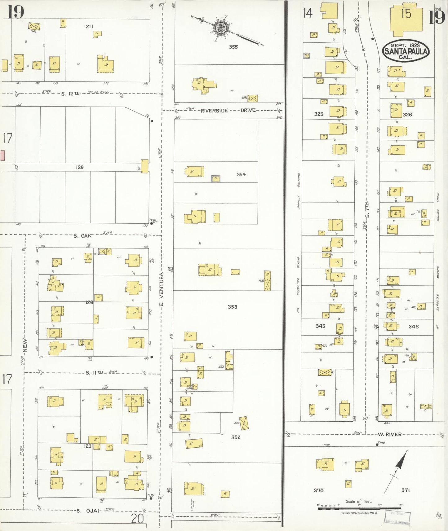 Sanborn Fire Insurance Map from Santa Paula, Ventura County, California (1923), Sheet #0019 - Complete Map Set gallery image, historic Sanborn map, vintage wall art, California California