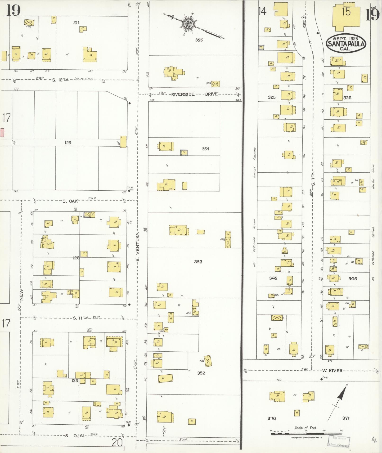 Sanborn Fire Insurance Map from Santa Paula, Ventura County, California (1923), Sheet #0019 - Complete Map Set gallery image, historic Sanborn map, vintage wall art, California California
