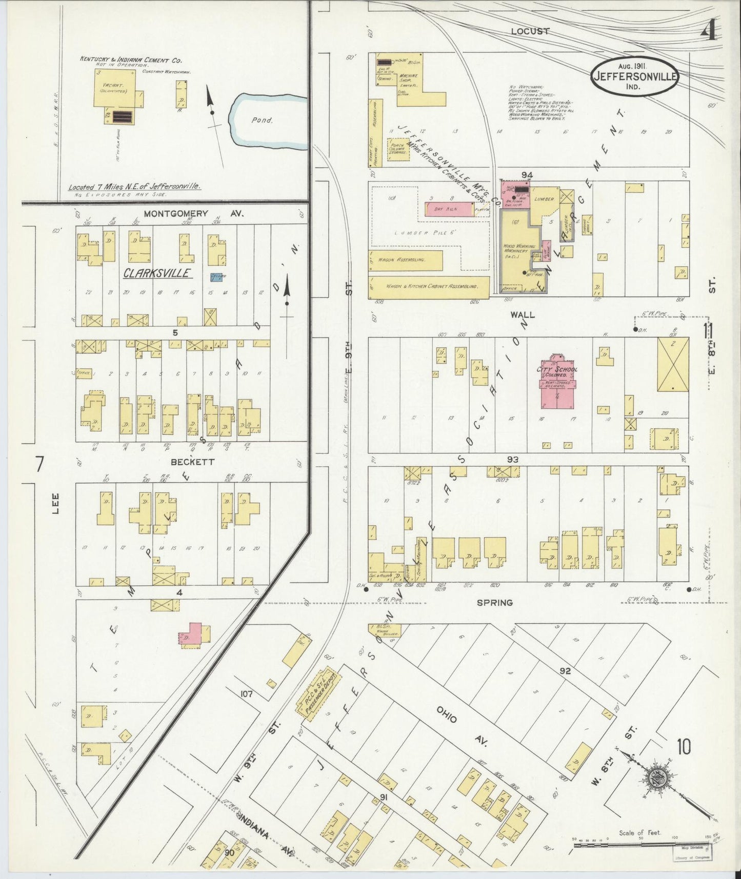 Sanborn Fire Insurance Map from Jeffersonville, Clark County, Indiana (1911), Sheet #0004 - Complete Map Set gallery image, historic Sanborn map, vintage wall art, Indiana Indiana