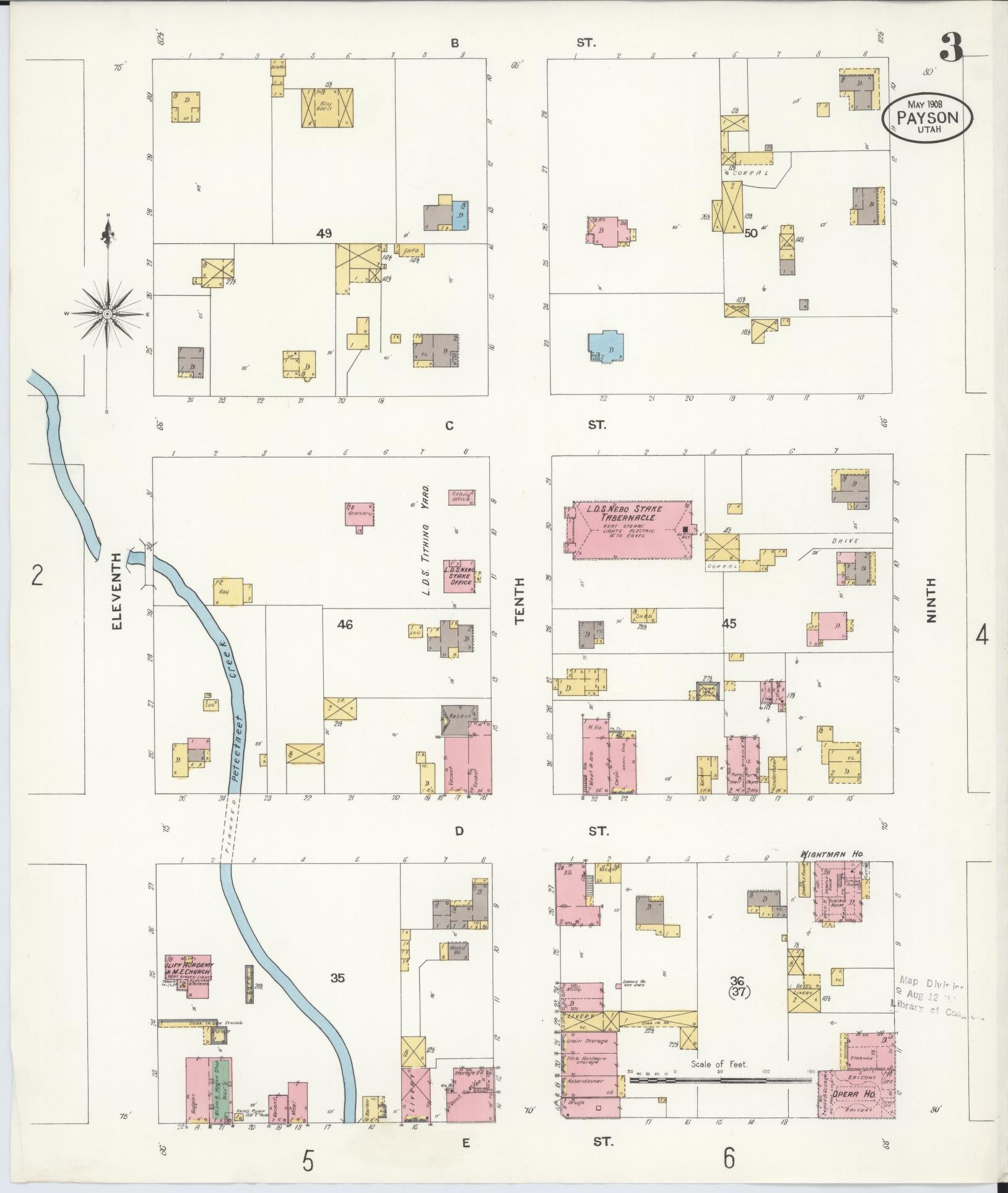 Sanborn Fire Insurance Map from Payson, Utah County, Utah (1908), Sheet #0003 - Historic Sanborn Fire Insurance Map Print, vintage old map wall art, antique decor, genealogy gift, Payson Utah map