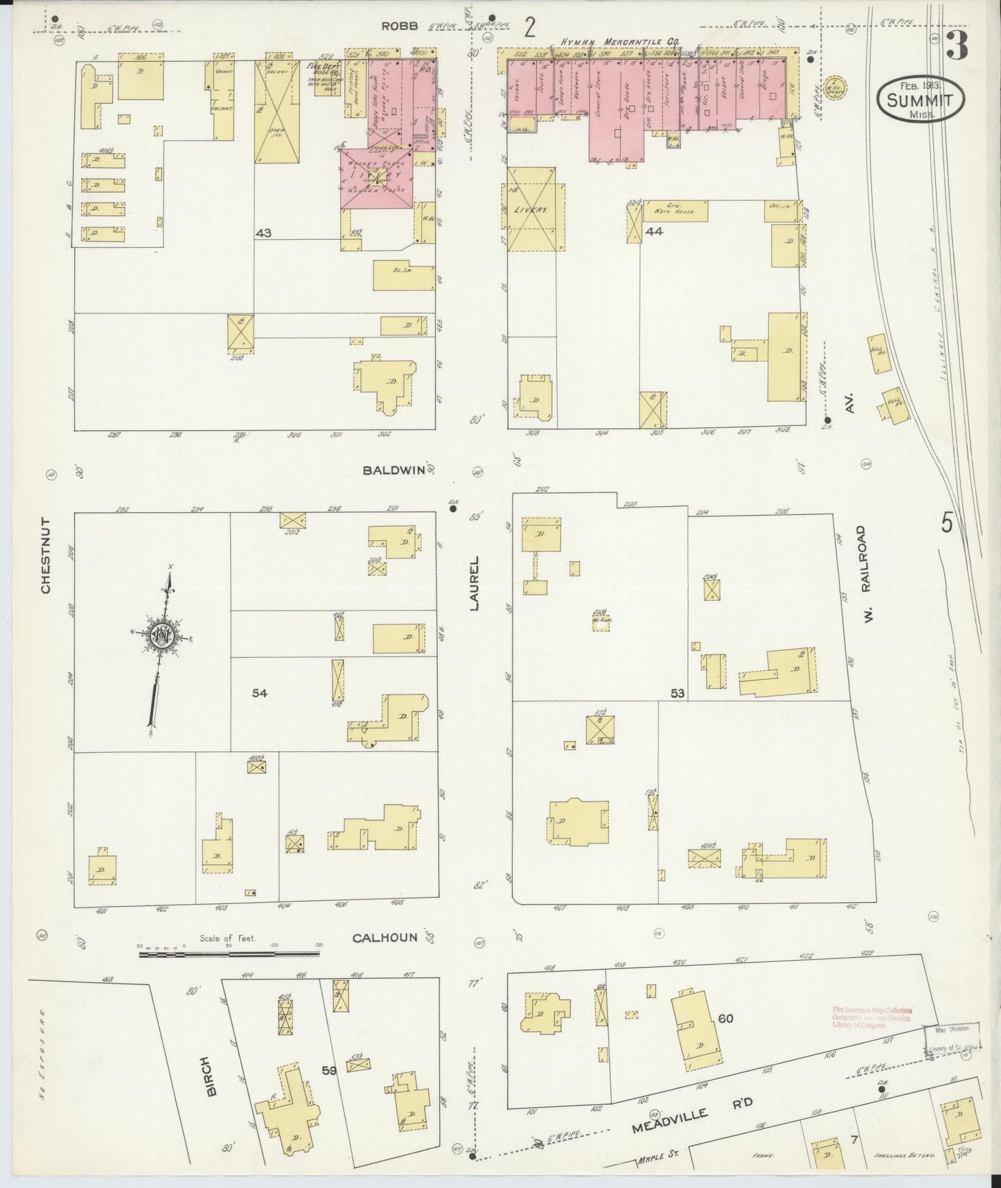 Sanborn Fire Insurance Map from Summit, Pike County, Mississippi (1913), Sheet #0003 - Complete Map Set gallery image, historic Sanborn map, vintage wall art, Mississippi Mississippi