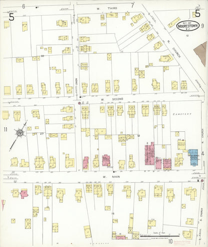 Sanborn Fire Insurance Map from Moorestown, Burlington County, New Jersey (1923), Sheet #0005 - Historic Sanborn Fire Insurance Map Print, vintage old map wall art, antique decor, genealogy gift, New Jersey New Jersey map