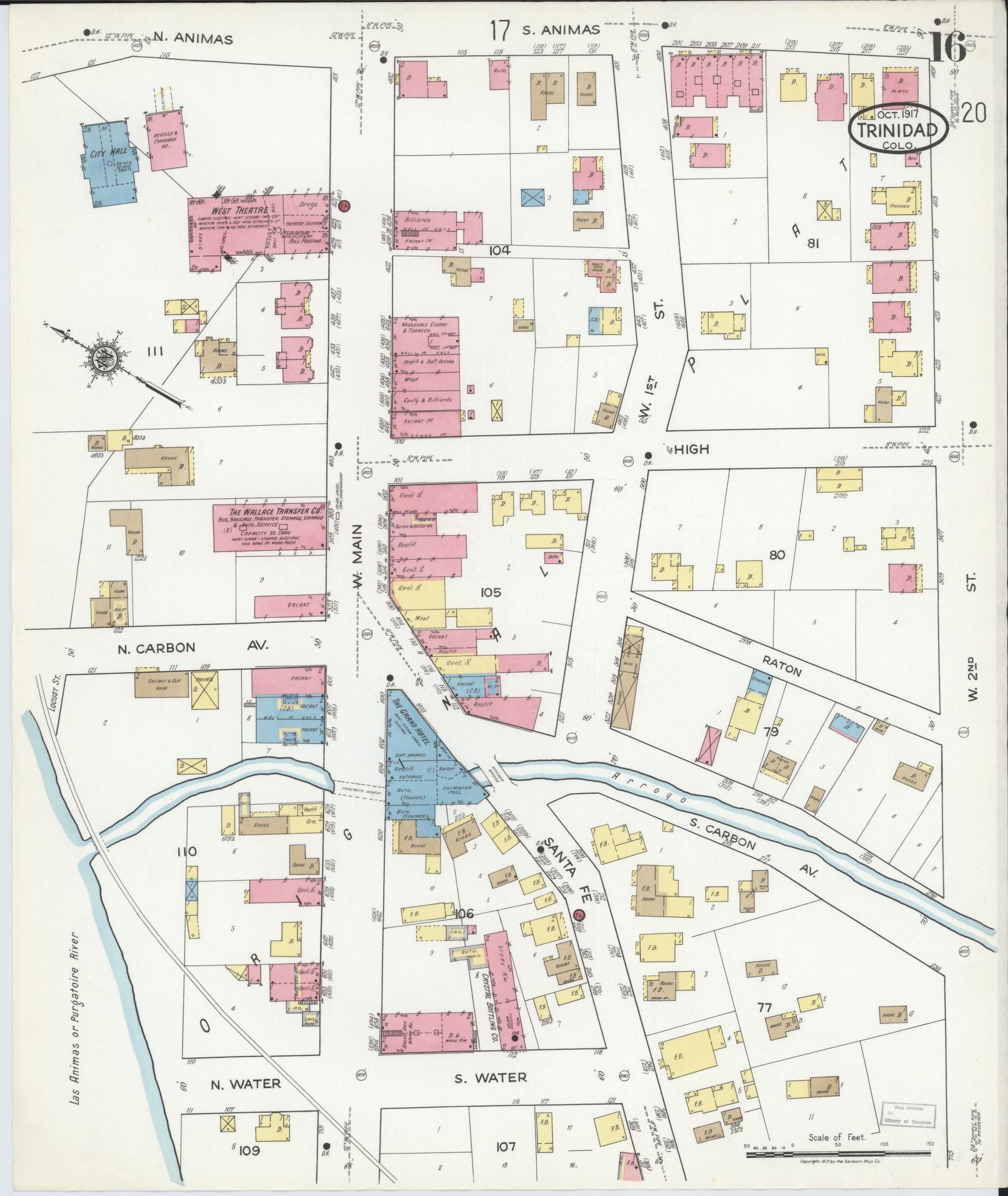 Sanborn Fire Insurance Map from Trinidad, Las Animas County, Colorado (1917), Sheet #0016 - Complete Map Set gallery image, historic Sanborn map, vintage wall art, Colorado Colorado
