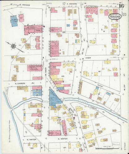 Sanborn Fire Insurance Map from Trinidad, Las Animas County, Colorado (1917), Sheet #0016 - Complete Map Set gallery image, historic Sanborn map, vintage wall art, Colorado Colorado