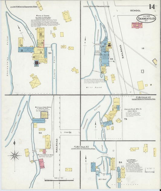 Sanborn Fire Insurance Map from Skaneateles, Onondaga County, New York (1909), Sheet #0014 - Historic Sanborn Fire Insurance Map Print, vintage old map wall art, antique decor, genealogy gift, New York New York map