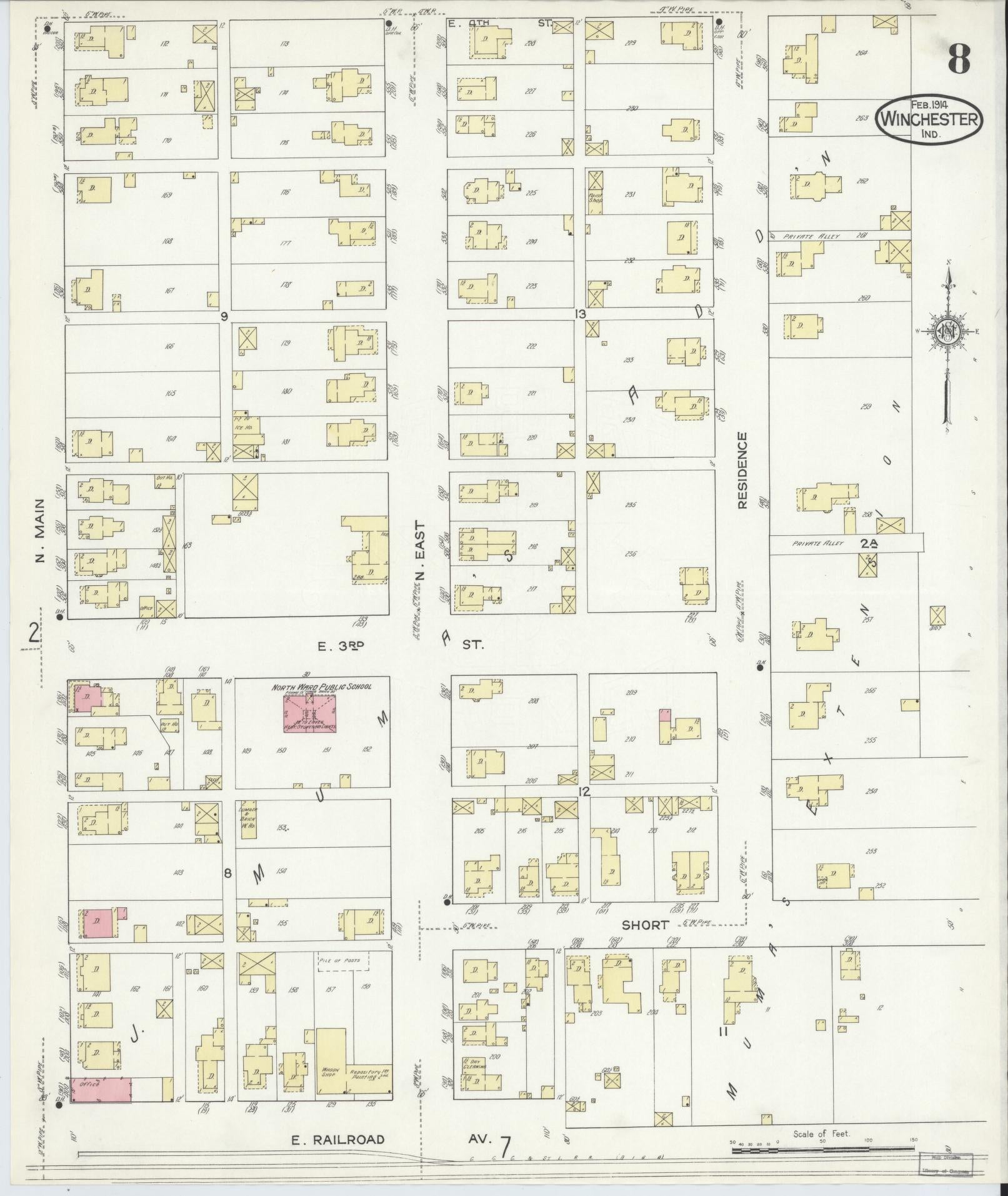 Sanborn Fire Insurance Map from Winchester, Randolph County, Indiana (1914), Sheet #0008 - Complete Map Set gallery image, historic Sanborn map, vintage wall art, Indiana Indiana