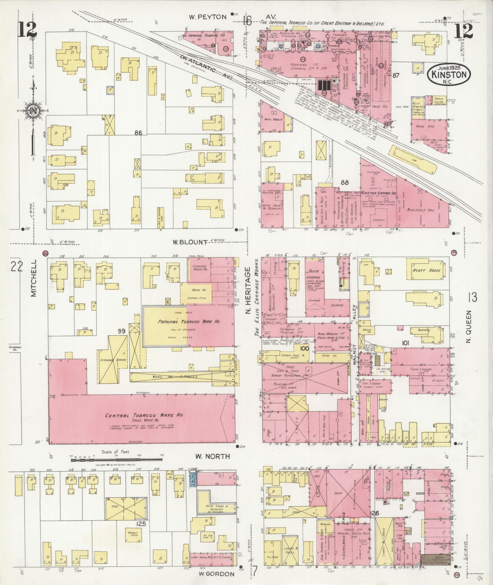 Sanborn Fire Insurance Map from Kinston, Lenoir County, North Carolina (1925), Sheet #0012 - Complete Map Set gallery image, historic Sanborn map, vintage wall art, North Carolina North Carolina