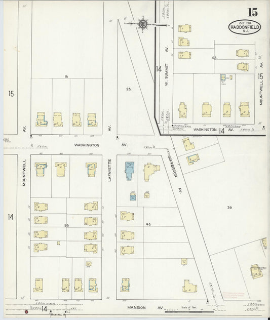 Sanborn Fire Insurance Map from Haddonfield, Camden County, New Jersey (1914), Sheet #0015 - Historic Sanborn Fire Insurance Map Print, vintage old map wall art, antique decor, genealogy gift, New Jersey New Jersey map