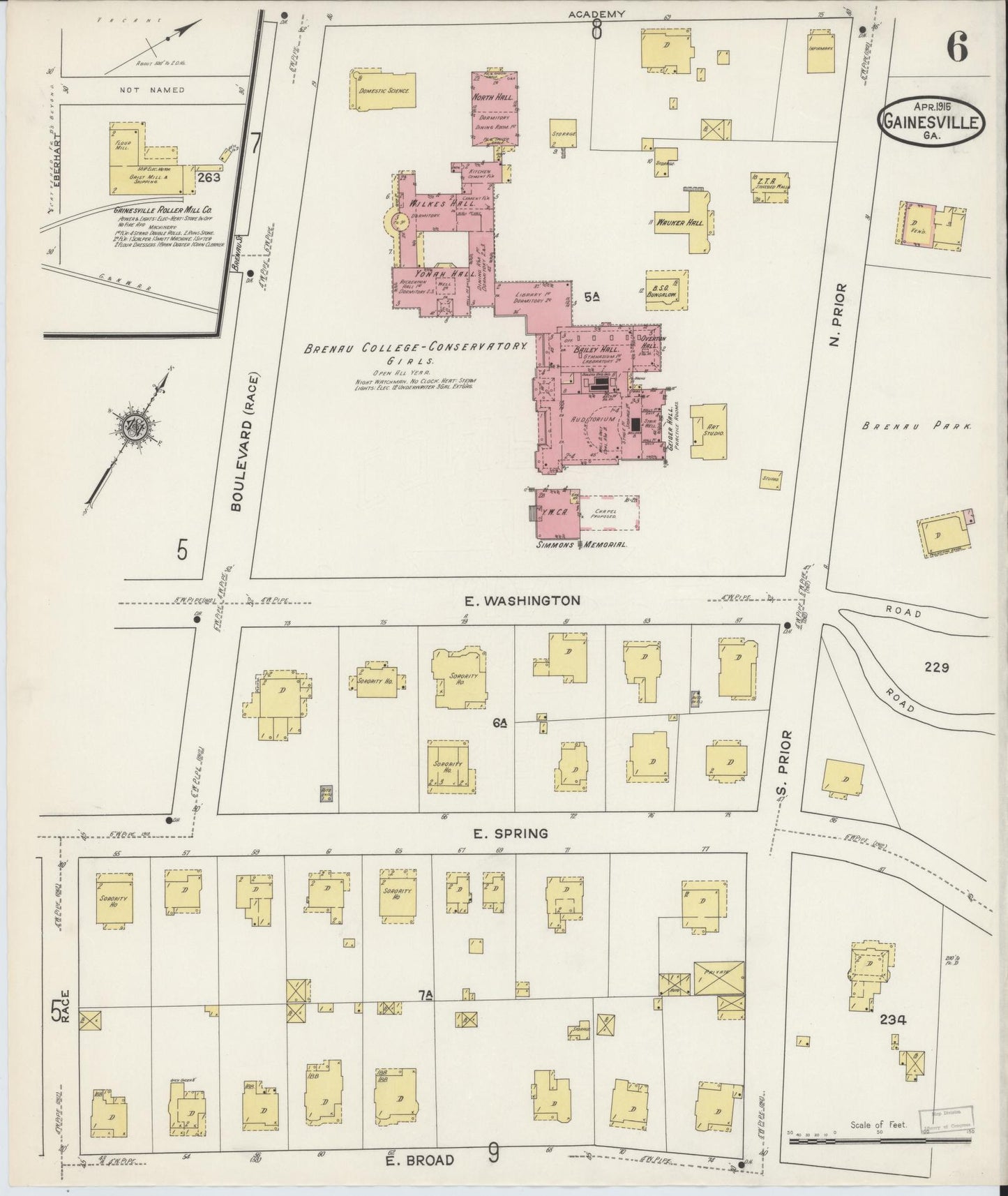 Sanborn Fire Insurance Map from Gainesville, Hall County, Georgia (1915), Sheet #0006 - Historic Sanborn Fire Insurance Map Print, vintage old map wall art, antique decor, genealogy gift, Georgia Georgia map