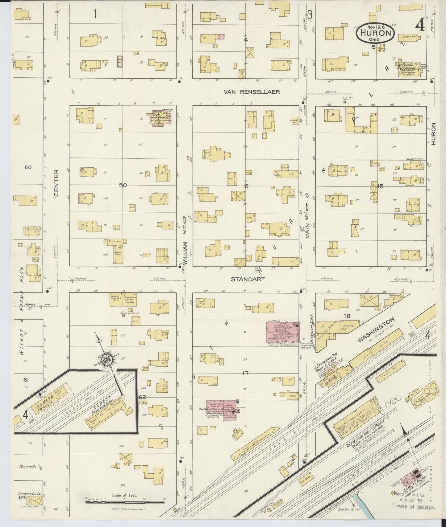 Sanborn Fire Insurance Map from Huron, Erie County, Ohio (1916), Sheet #0004 - Historic Sanborn Fire Insurance Map Print, vintage old map wall art, antique decor, genealogy gift, Ohio Ohio map