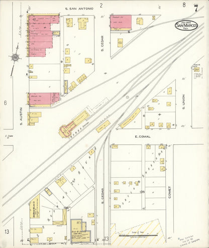Sanborn Fire Insurance Map from San Marcos, Hays County, Texas (1922), Sheet #0007 - Complete Map Set gallery image, historic Sanborn map, vintage wall art, Texas Texas