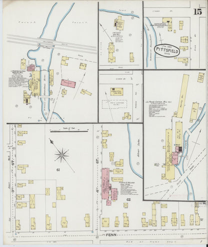 Sanborn Fire Insurance Map from Pittsfield, Berkshire County, Massachusetts (1889), Sheet #0015 - Historic Sanborn Fire Insurance Map Print, vintage old map wall art, antique decor, genealogy gift, Massachusetts Massachusetts map