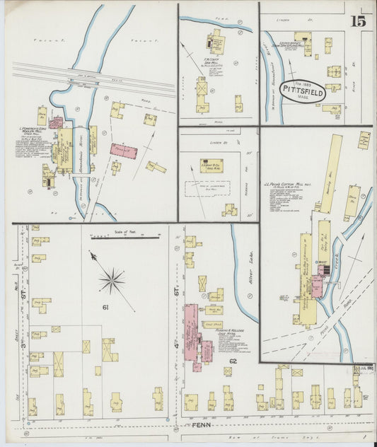 Sanborn Fire Insurance Map from Pittsfield, Berkshire County, Massachusetts (1889), Sheet #0015 - Historic Sanborn Fire Insurance Map Print, vintage old map wall art, antique decor, genealogy gift, Massachusetts Massachusetts map