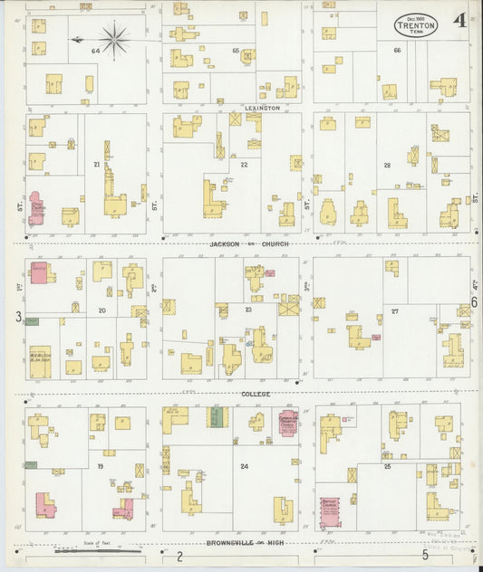 Sanborn Fire Insurance Map from Trenton, Gibson County, Tennessee (1900), Sheet #0004 - Historic Sanborn Fire Insurance Map Print, vintage old map wall art, antique decor, genealogy gift, Tennessee Tennessee map