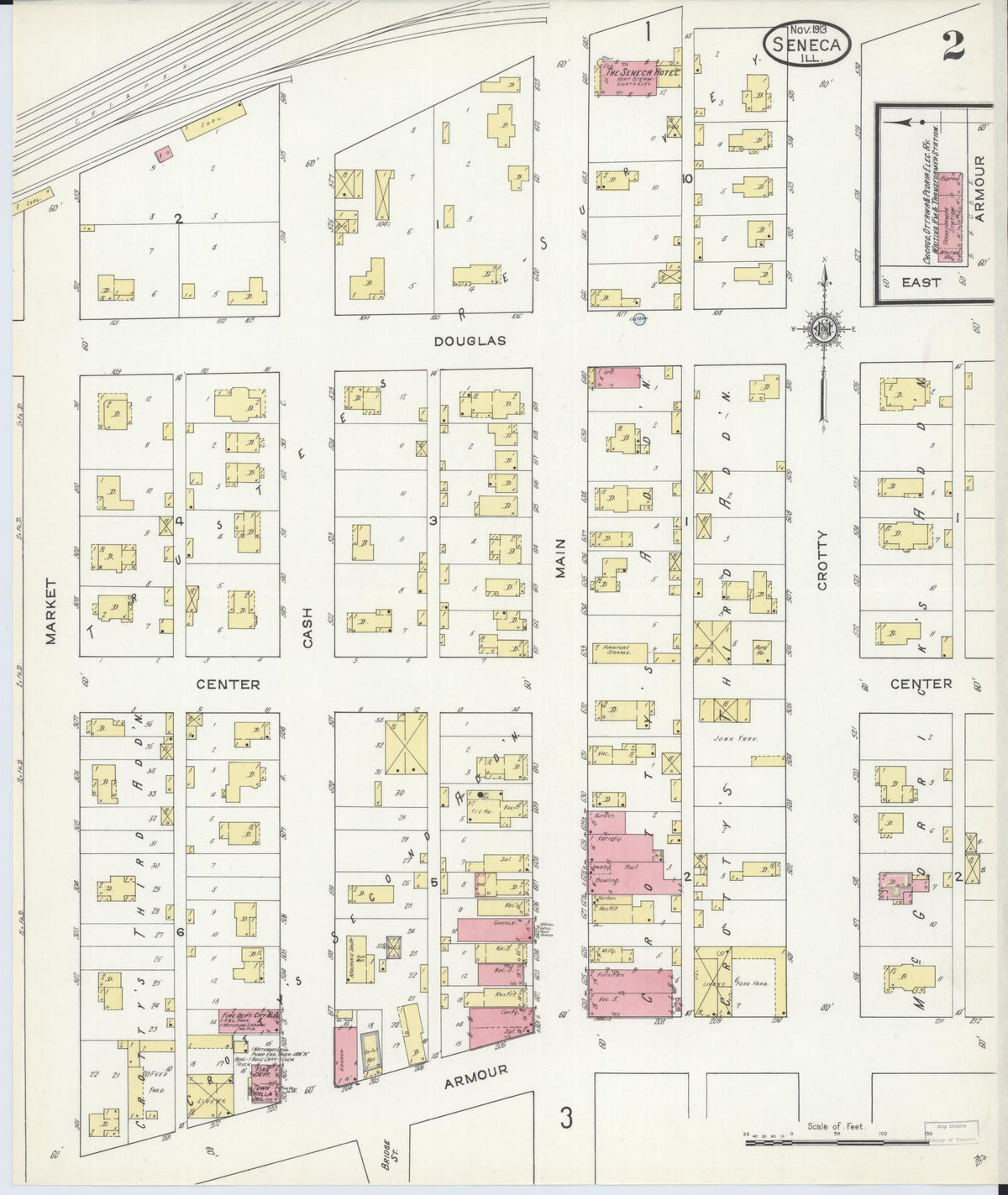 Sanborn Fire Insurance Map from Seneca, La Salle County, Illinois (1913), Sheet #0002 - Historic Sanborn Fire Insurance Map Print, vintage old map wall art, antique decor, genealogy gift, Illinois Illinois map