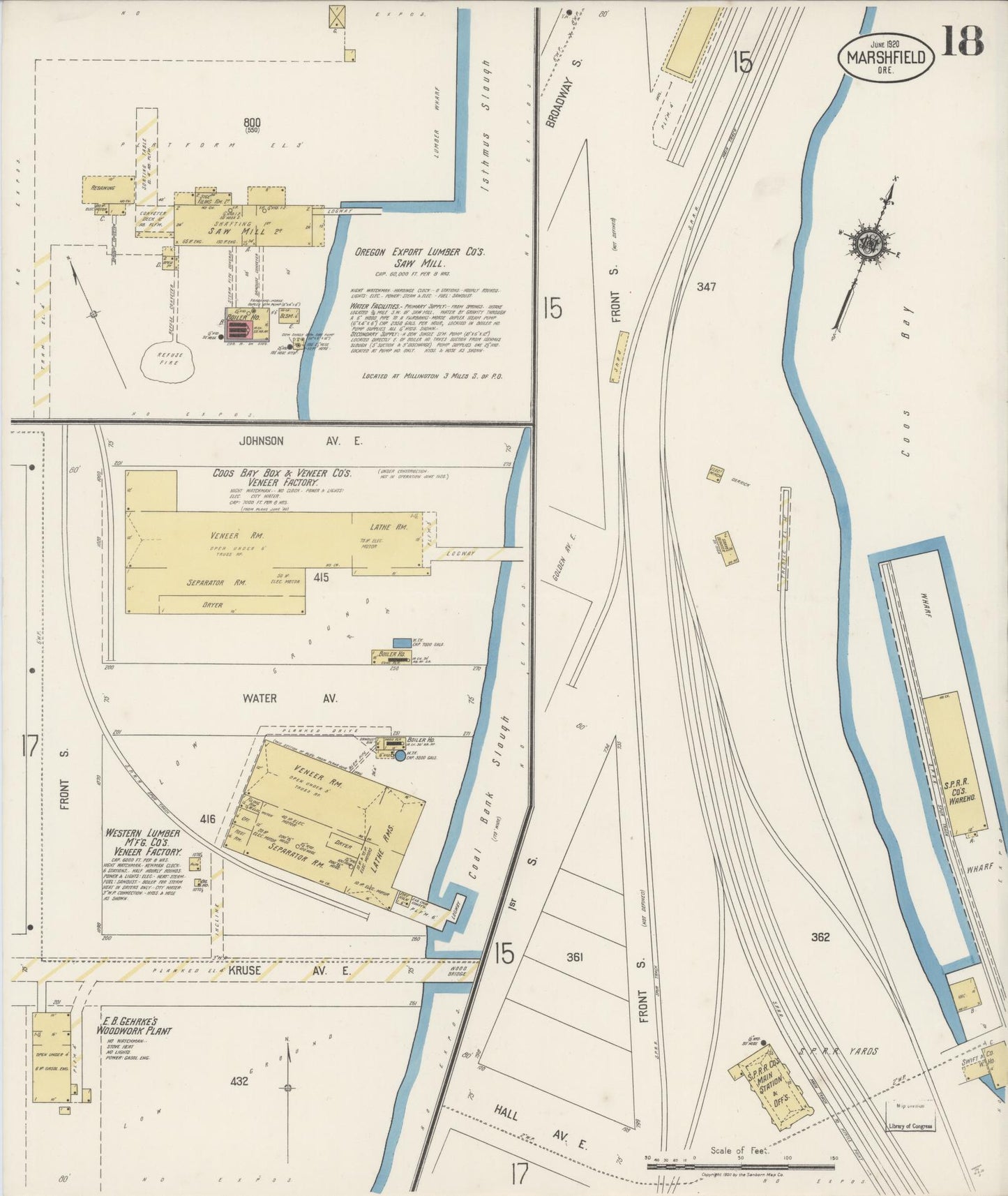 Sanborn Fire Insurance Map from Marshfield, Coos County, Oregon (1920), Sheet #0018 - Historic Sanborn Fire Insurance Map Print, vintage old map wall art, antique decor, genealogy gift, Oregon Oregon map
