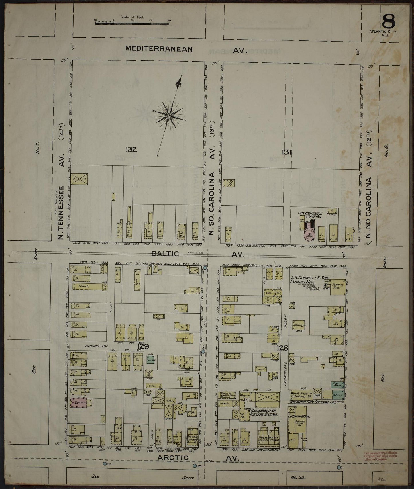 Sanborn Fire Insurance Map from Atlantic City, Atlantic County, New Jersey (1886), Sheet #0008 - Complete Map Set gallery image, historic Sanborn map, vintage wall art, New Jersey New Jersey