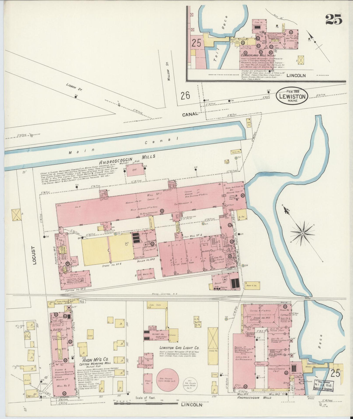 Sanborn Fire Insurance Map from Lewiston, Androscoggin County, Maine (1908), Sheet #0025 - Complete Map Set gallery image, historic Sanborn map, vintage wall art, Maine Maine