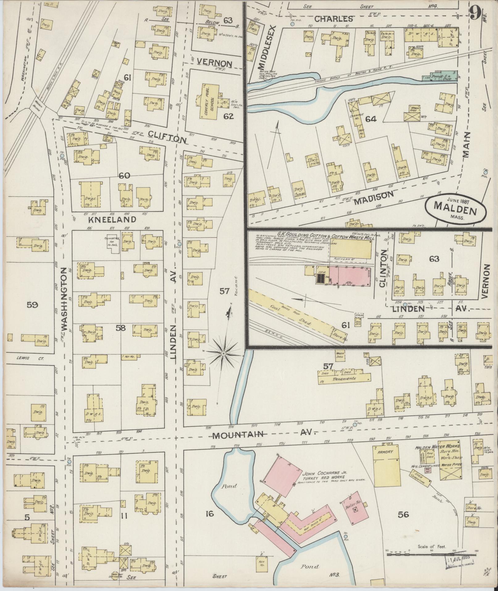 Sanborn Fire Insurance Map from Malden, Middlesex County, Massachusetts (1887), Sheet #0009 - Historic Sanborn Fire Insurance Map Print, vintage old map wall art, antique decor, genealogy gift, Massachusetts Massachusetts map