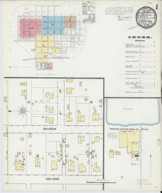 Sanborn Fire Insurance Map from Trenton, Gibson County, Tennessee (1891), Sheet #0001 - Historic Sanborn Fire Insurance Map Print, vintage old map wall art, antique decor, genealogy gift, Tennessee Tennessee map