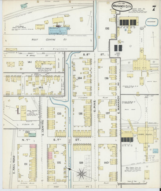 Sanborn Fire Insurance Map from Mahanoy City, Schuylkill County, Pennsylvania (1891), Sheet #0007 - Historic Sanborn Fire Insurance Map Print, vintage old map wall art, antique decor, genealogy gift, Pennsylvania Pennsylvania map