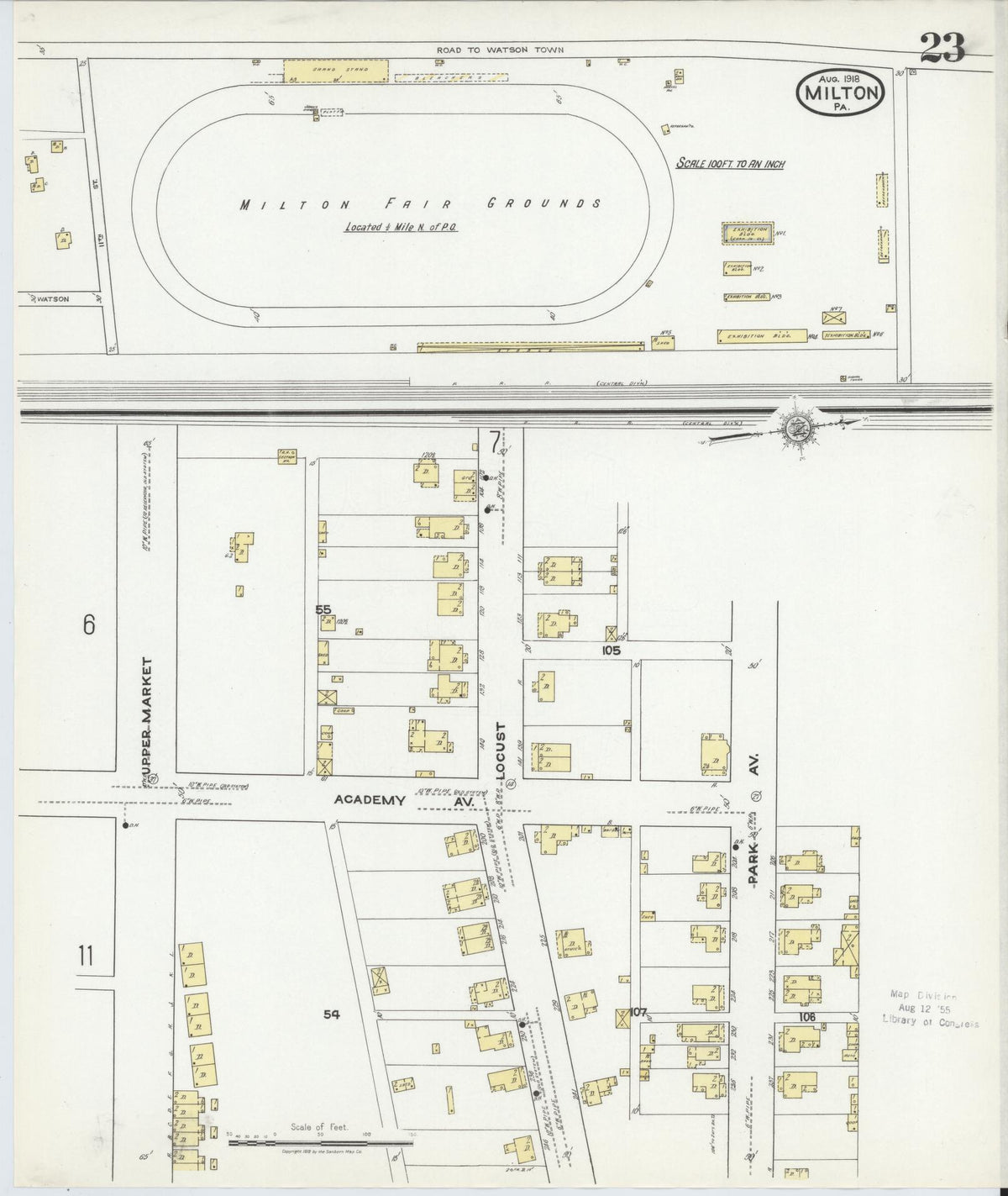 Sanborn Fire Insurance Map from Milton, Northumberland County, Pennsylvania (1918), Sheet #0023 - Historic Sanborn Fire Insurance Map Print, vintage old map wall art, antique decor, genealogy gift, Pennsylvania Pennsylvania map