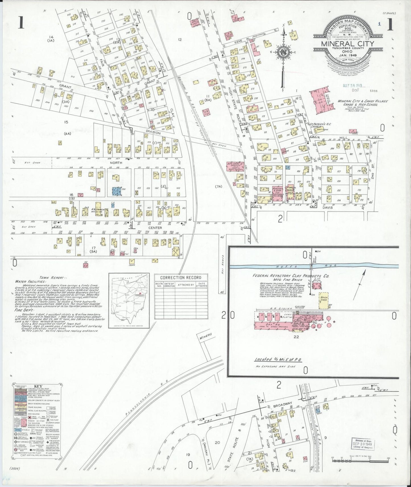 Sanborn Fire Insurance Map from Mineral City, Tuscarawas County, Ohio (1949), Sheet #0001 - Complete Map Set gallery image, historic Sanborn map, vintage wall art, Ohio Ohio